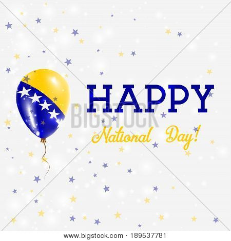 Bosnia National Day Patriotic Poster. Flying Rubber Balloon In Colors Of The Bosnian, Herzegovinian