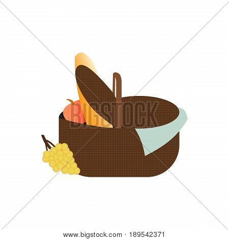 Picnic basket food bag vector illustration isolated on white background.