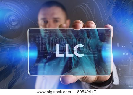 Business, Technology, Internet And Network Concept. Young Businessman Working On A Virtual Screen Of