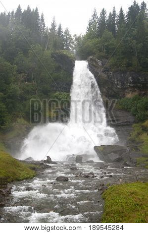 Beautiful Waterfall in green and pure natureNorway