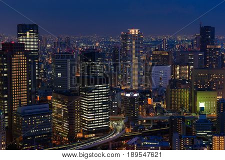 Osaka city skyline at the landmark Umeda District Japan.