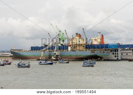 Ship repair at a repair yard for background