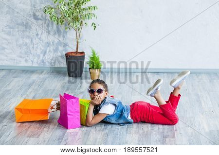 Happy Afro Girl With Shopping Bags