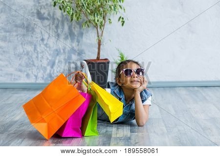 Happy Afro Girl With Shopping Bags
