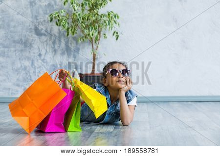 Happy Afro Girl With Shopping Bags