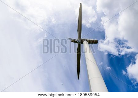 Day view wind power turbines generate electricity.