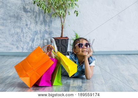 Happy Afro Girl With Shopping Bags