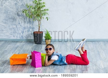 Happy Afro Girl With Shopping Bags