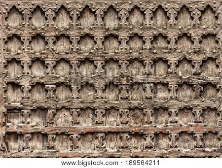 Wooden door of Sant'Anastasia Church in Verona Italy.