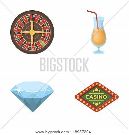 Roulette, a glass with a drink, a diamond, a sign with the inscription Casino. Casino and gambling set collection icons in cartoon style vector symbol stock illustration .