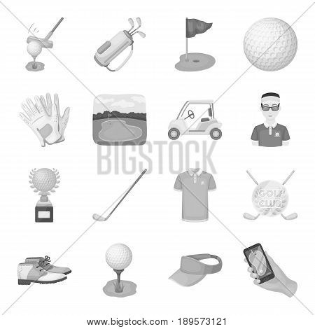 A golfer, a ball, a club and other golf attributes.Golf club set collection icons in monochrome style vector symbol stock illustration .