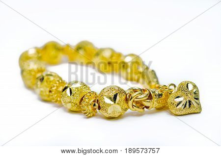 Gold Bracelet 96.5 Percent Thai Gold Grade With Gold Heart Shape Isolated On White