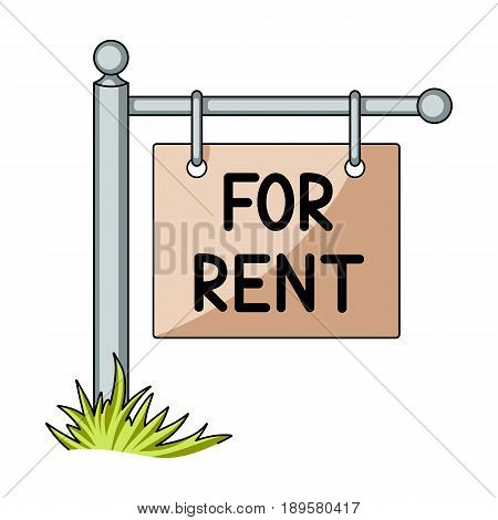A sign on the pole for rent.Realtor single icon in cartoon style vector symbol stock illustration .