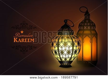 Intricate Arabic lamps with lights for Ramadan Kareem vector