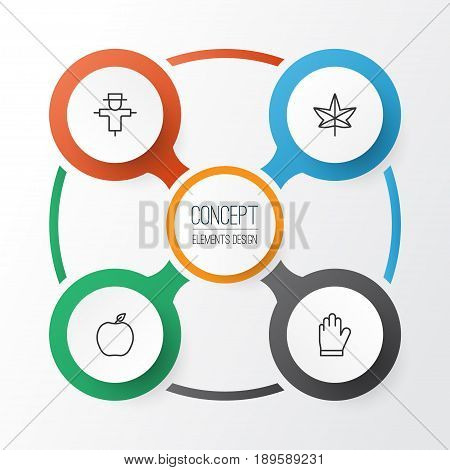 Icons Set. Collection Of Nectarine, Autumn Plant, Bugbear And Other Elements. Also Includes Symbols Such As Maple, Scarecrow, Autumn.