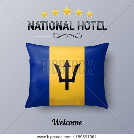 Realistic Pillow and Flag of Barbados as Symbol National Hotel. Flag Pillow Cover with Barbadian flag