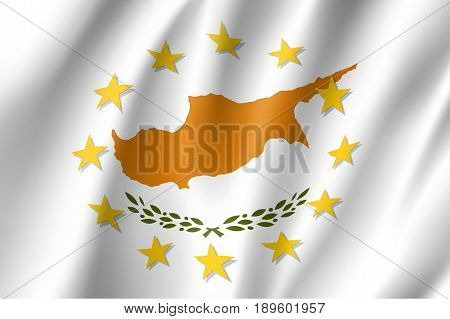 Cyprus national flag with a circle of European Union twelve gold stars, identity and unity with EU, member since 1 May 2004. Realistic vector style illustration