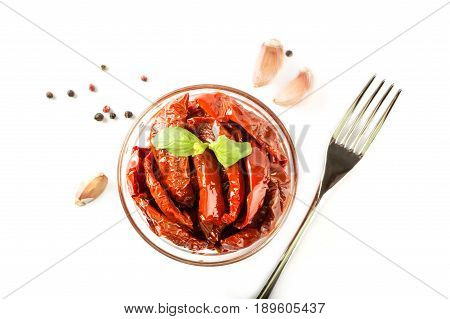 Italian Dish - Sundried Tomato With Oil And Spice. Top View