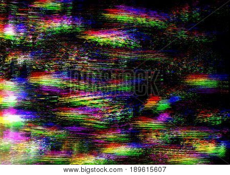 Glitch psychedelic background. Old TV screen error. Digital pixel noise abstract design. Broken pixels glitch. Television signal fail. Technical problem grunge wallpaper. Colorful noise rerto