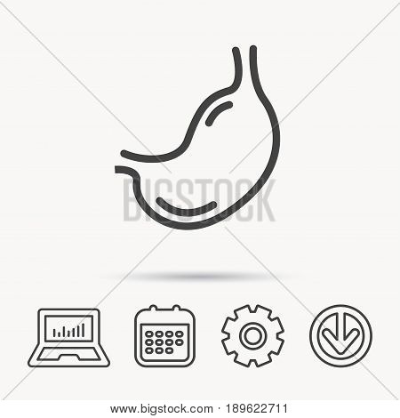Stomach icon. Gastroscopy health sign. Anatomical body organ symbol. Notebook, Calendar and Cogwheel signs. Download arrow web icon. Vector