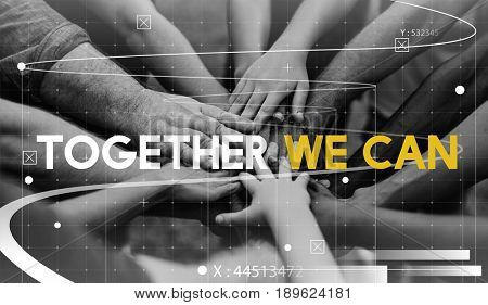 Group of people holding hand assemble togetherness