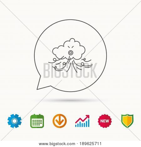 Wind icon. Cloud with storm sign. Strong wind or tempest symbol. Calendar, Graph chart and Cogwheel signs. Download and Shield web icons. Vector