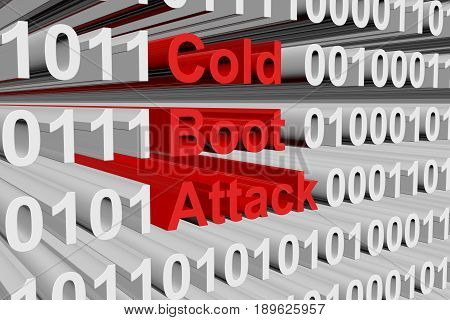 Cold boot attack in the form of binary code, 3D illustration