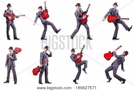 Businessman quitar player isolated on white