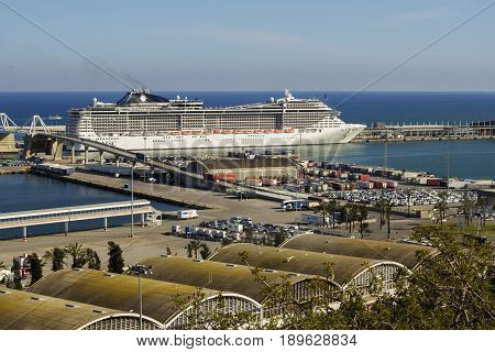 Barcelona Spain - 31 March 2017: Cruise ship named 'MCS Splendida' at the Port of Barcelona.