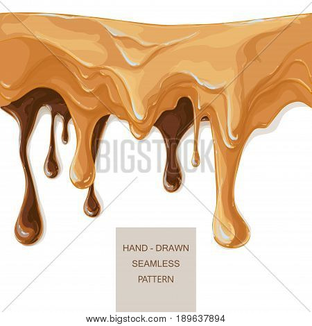 Chocolate streams, melted caramel. Syrup drip pattern isolated on a white background. Flowing caramel vector illustration isolated on transparent background