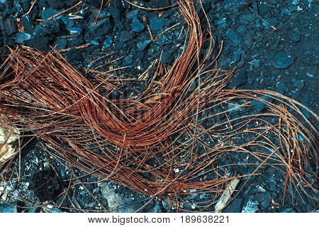 Metal Carcass Of The Burnt Automobile Rubber Tire