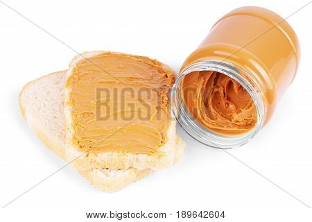 peanut butter on a slice of Toast. Isolated on a white background