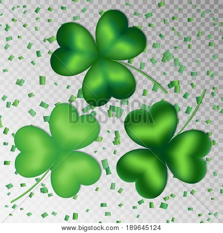 A set of clover leaves on a transparent background for a festive design for St. Patrick's Day