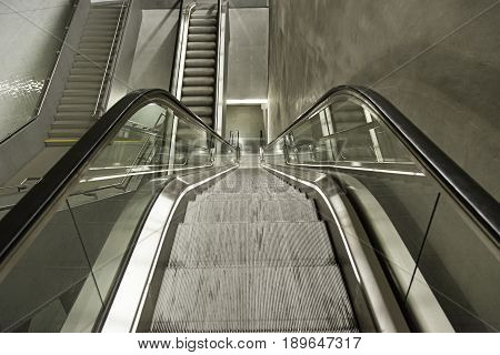 Escalators In The Subway Detail Of Pedestrian Transport
