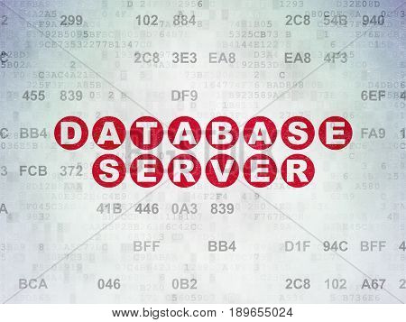 Software concept: Painted red text Database Server on Digital Data Paper background with Hexadecimal Code
