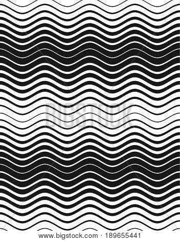 Vectorseamless pattern. Halftone abstract waves texture. Black and white background.