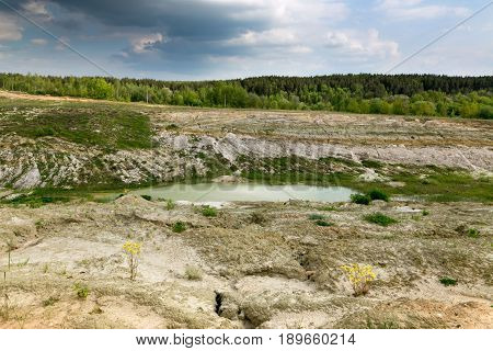Chalk Quarry Filled With Water In Belarus.