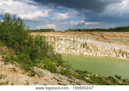 Chalk Quarry Filled With Water In Belarus.