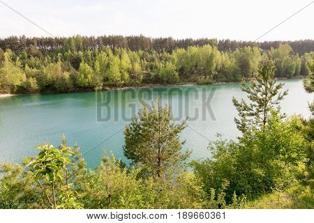 Chalk Quarry Filled With Water In Belarus.