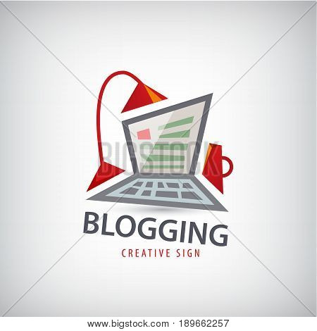 Vector logging, writing, freelance, it logo. Computer lamp and cup illustration
