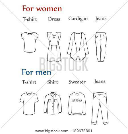 Set of man clothes icons, thin line style
