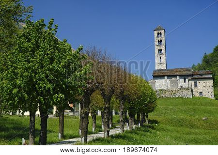 Lasnigo (Como Lombardy Italy): the medieval church of Sant'Alessandro built from the 12th century along the road to Madonna del Ghisallo