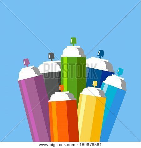 Cans of spray paint set. Flat style vector illustration.
