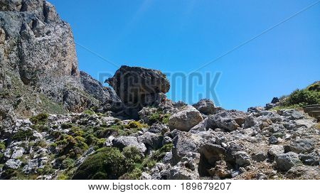 View in Kourtaliotiko gorge on Crete island - a lot of stones and rocky types.