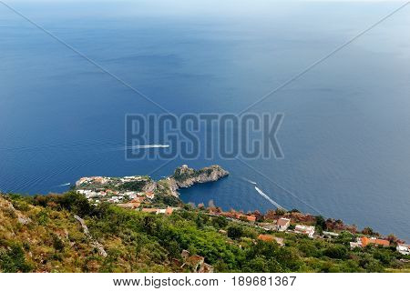 Amalfi Coast Italy - panoramic view of Conca dei Marini and the sea from Agerola