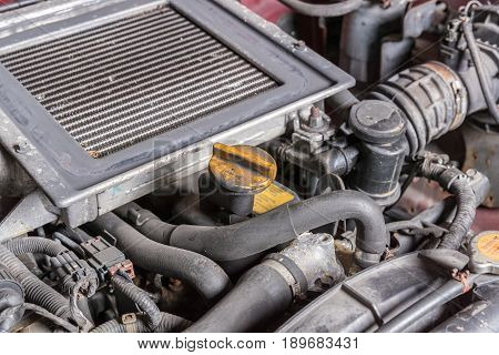 Close up of part of a car engine