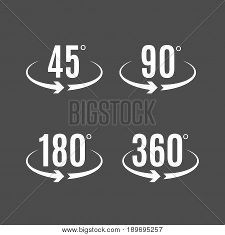 Angle degrees icons vector design. Arrows rotation circle symbol. Geometry measure.