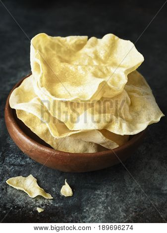 close up of rustic indian papadum crisp