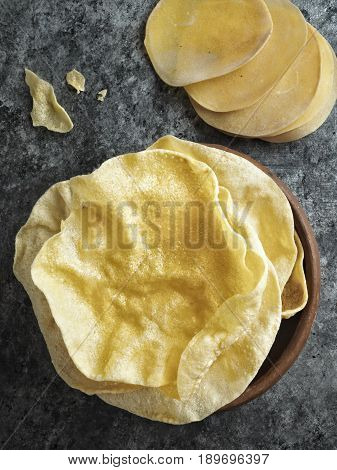 close up of rustic indian papadum crisp