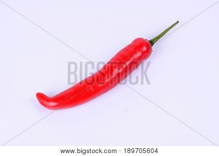 Single red chilli on a white background.